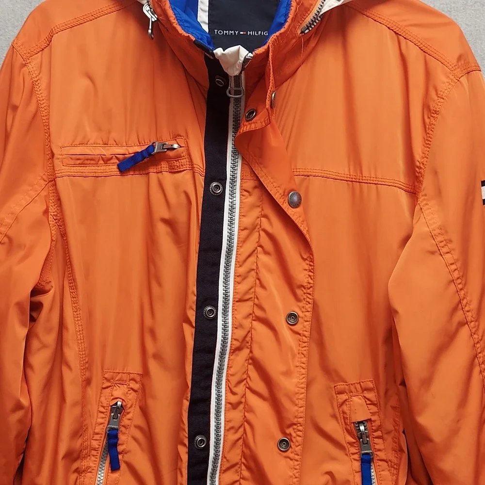 Tommy Hilfiger Sailing Gear Jacket Mens XL Hooded Windbreaker Nautical Coastal